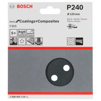 Bosch 2 608 605 119 acessório de lixamento manual folha de lixa P240 5 unid.