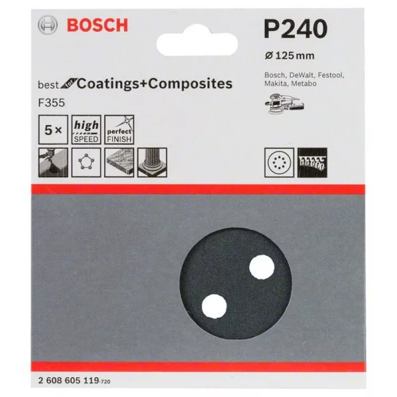 Bosch 2 608 605 119 acessório de lixamento manual folha de lixa P240 5 unid.
