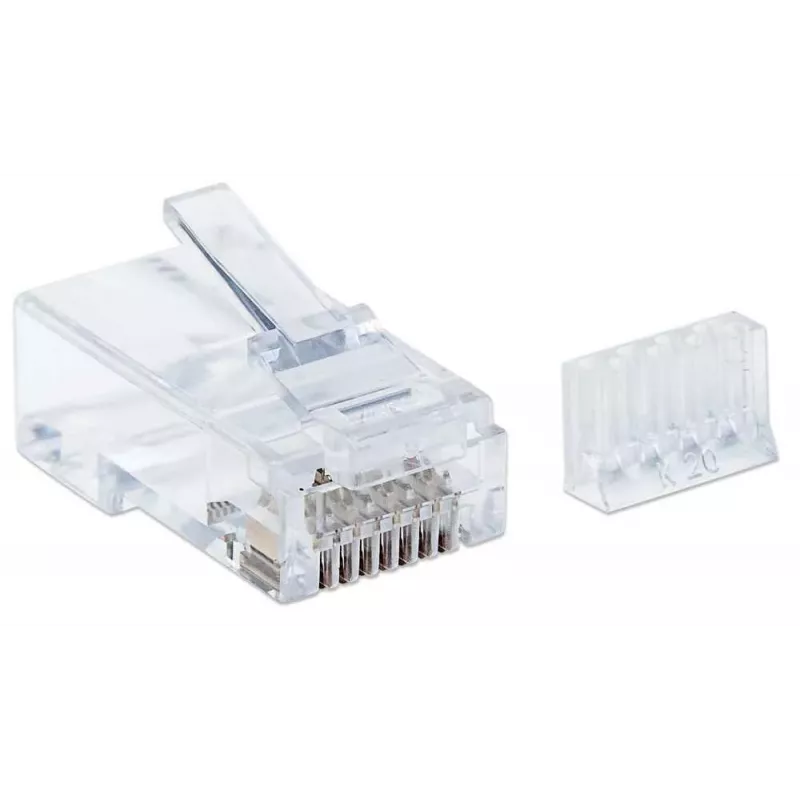 Fichas modulares RJ45 Intellinet, Cat6, UTP, 3 dentes, para fio maciço, contactos banhados a ouro 15 µ, pack de 90