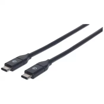 Cabo Manhattan USB-C para USB-C, 50 cm, ficha macho para ficha macho, preto, 10 Gbit/s (USB 3.2 Gen2, também USB 3.1), 3 A (carregamento rápido), SuperSpeed+ USB, garantia vitalícia, corresponde a USB31CC50CM