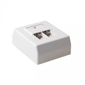 Tomada de blindagem de superfície, 2 portas, ACT CAT5E, dimensões 64,9×80×32,8 mm