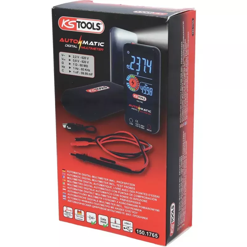 Multímetro digital automático KS Tools 150.1765 com cabos de medição