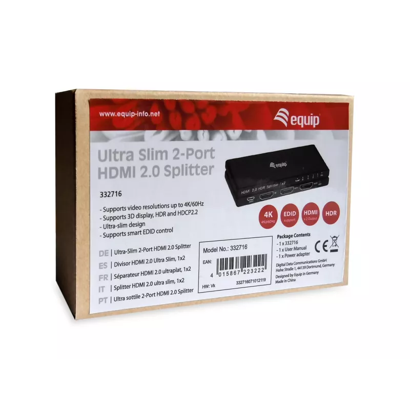 Splitter HDMI 2.0 Equip Ultra fino de 2 portas