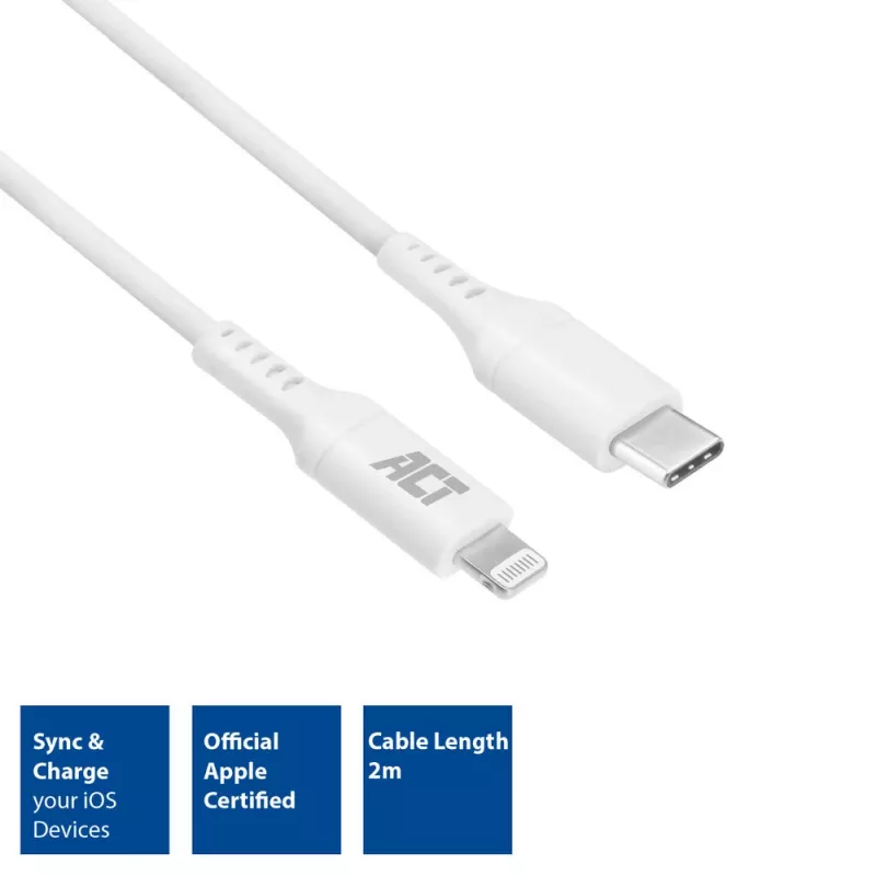 Cabo de carregamento/dados USB 2.0 ACT ficha C - ficha Lightning 2 metros, certificado MFI