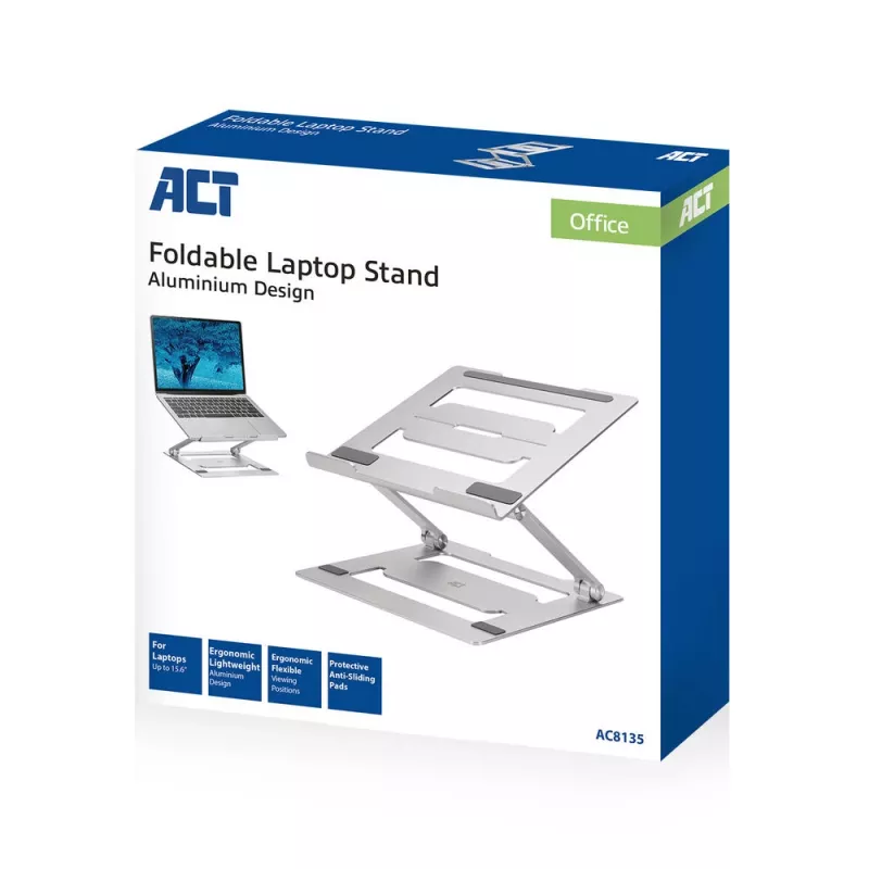 Suporte para portátil ACT AC8135 alumínio cinzento altura ajustável continuamente