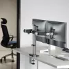 Braço duplo para monitor ACT de escritório prateado fixação por grampo/passagem na mesa 18 kg 17-32 polegadas