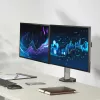 Braço duplo para monitor ACT de escritório prateado fixação por grampo/passagem na mesa 18 kg 17-32 polegadas