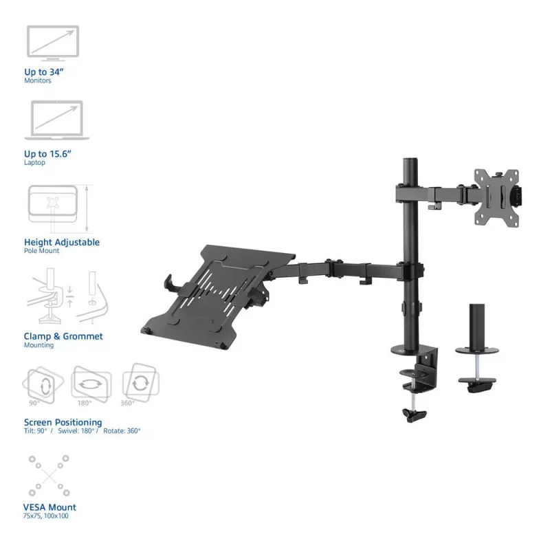 ACT AC8305 braço para portátil e monitor até 15,6 polegadas, preto