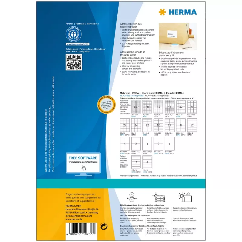 Etiquetas de impressora autoadesivas HERMA 10736 branco 20x28,9 cm 80 etiquetas