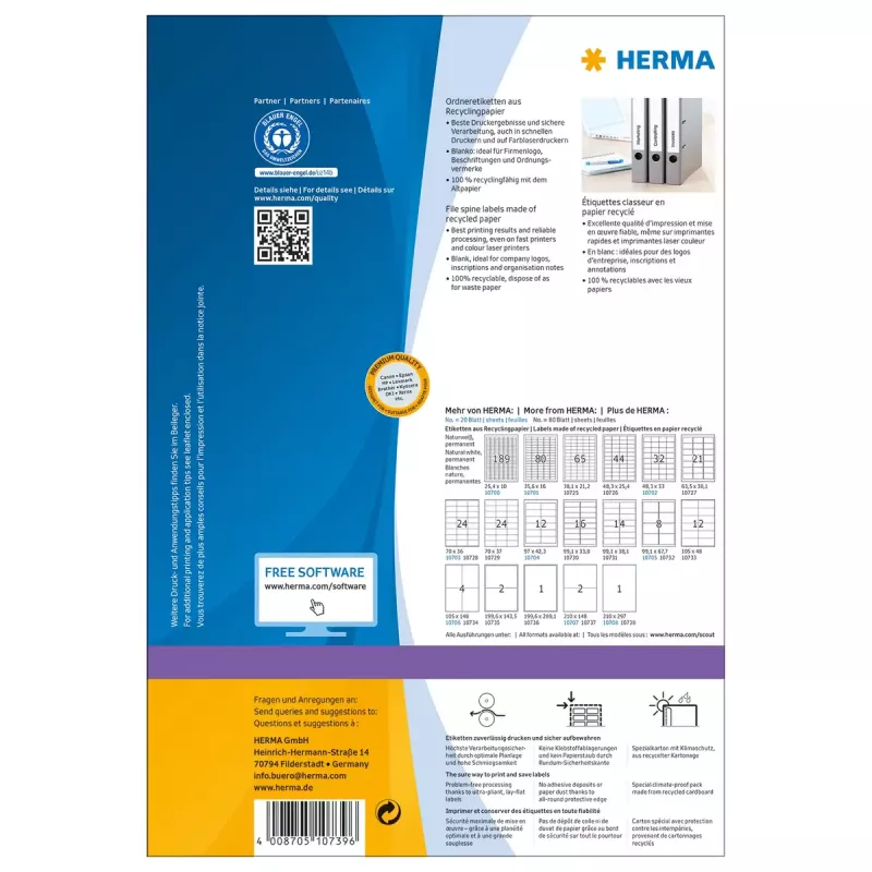 Etiqueta de impressora autoadesiva HERMA 10739 branco 19,2x3,9 cm 560 etiquetas