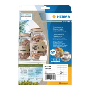 Etiqueta autocolante HERMA 10753 retangular permanente castanha 480 unid.