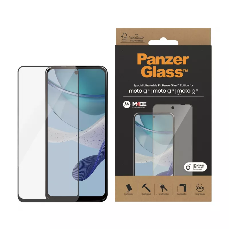 Proteção de ecrã PanzerGlass Motorola moto g13 g23 g53 5G Ultra-Wide Fit resistente a riscos e choques