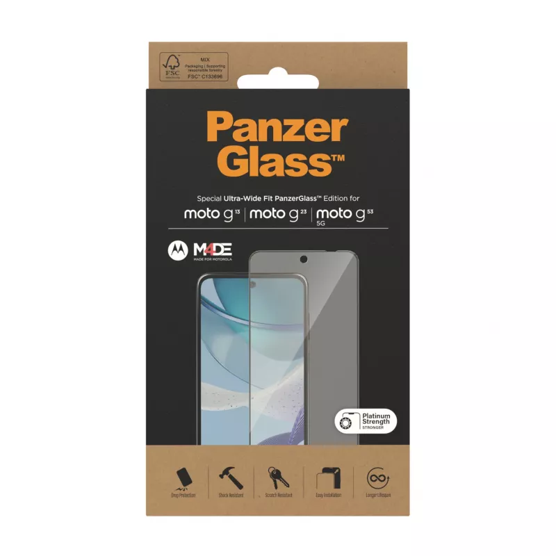 Proteção de ecrã PanzerGlass Motorola moto g13 g23 g53 5G Ultra-Wide Fit resistente a riscos e choques