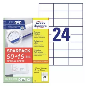 Etiqueta autoadesiva para impressora AVERY 6605 branco 7x3,7 cm 1560 etiquetas