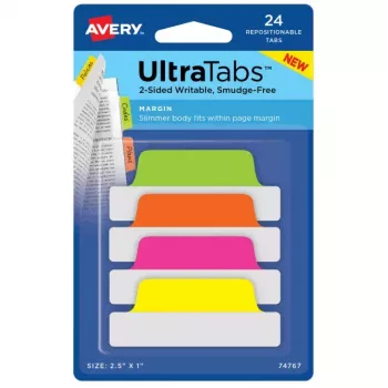 Separadores adesivos Avery Ultra Tabs verde laranja rosa amarelo 74767