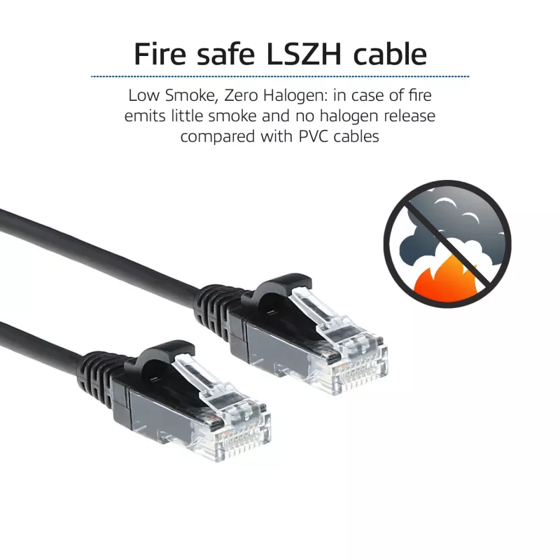 ACT preto 5 metros cabo de rede LSZH U/UTP CAT6 Datacenter Slimline com fichas RJ45