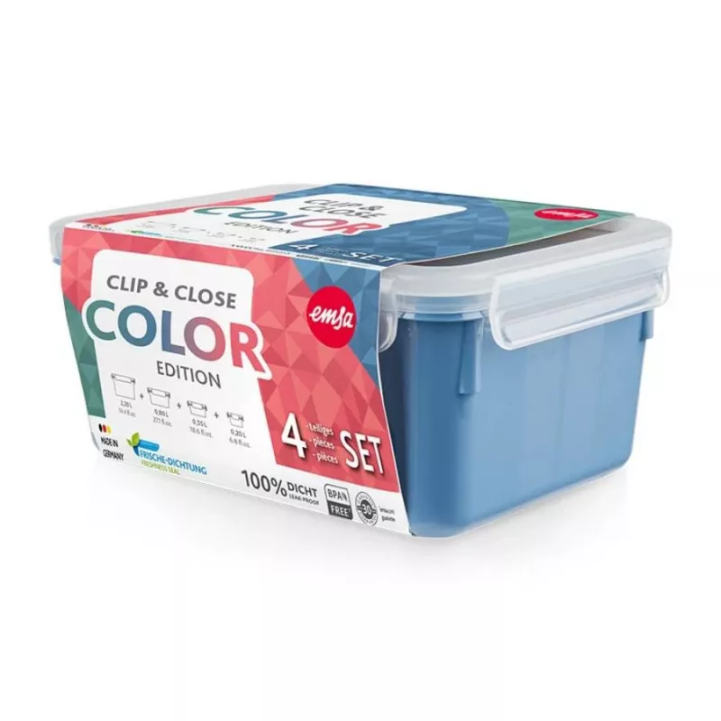 Conjunto de recipientes herméticos EMSA Clip & Close retangular azul 4 unid.
