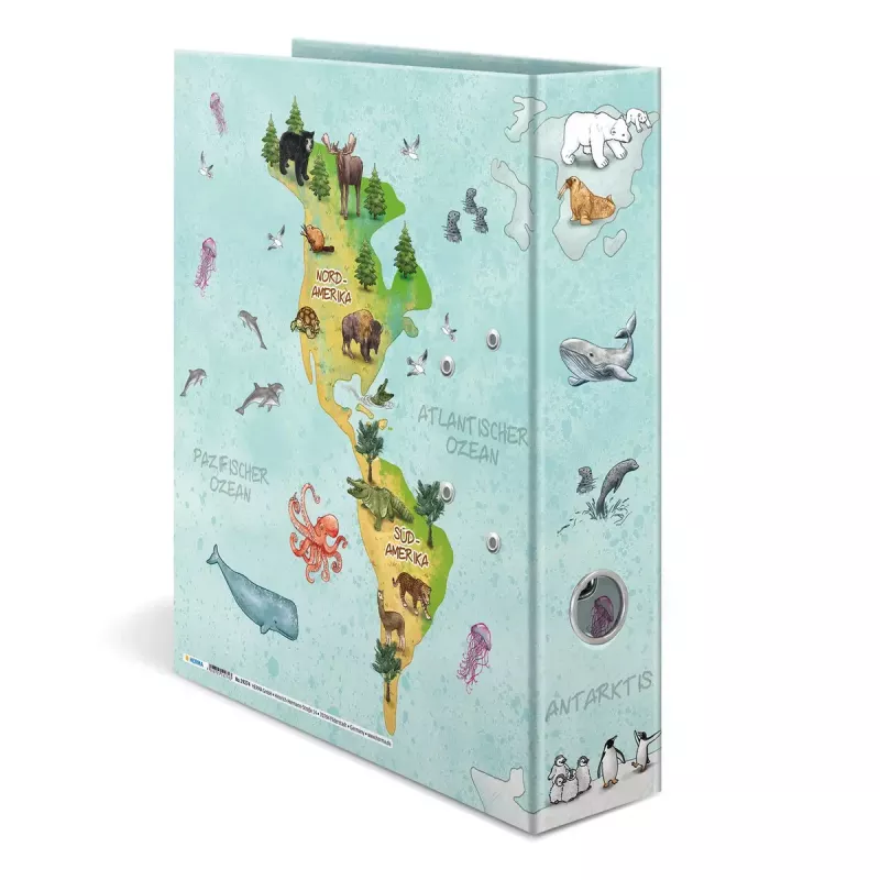 Dossier decorativo HERMA A4 mapa-múndi com anéis D cartão 285x315mm
