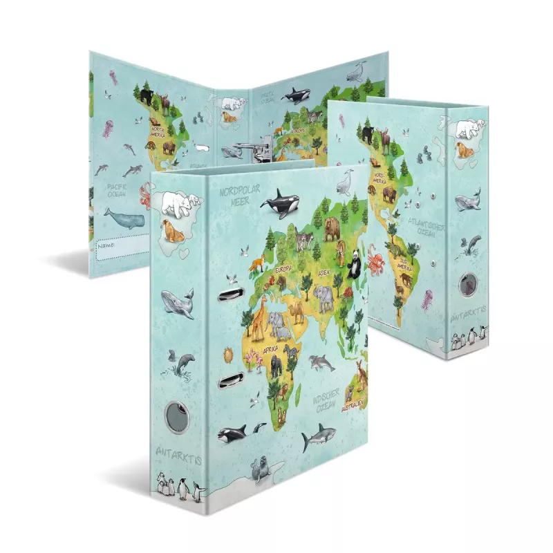 Dossier decorativo HERMA A4 mapa-múndi com anéis D cartão 285x315mm