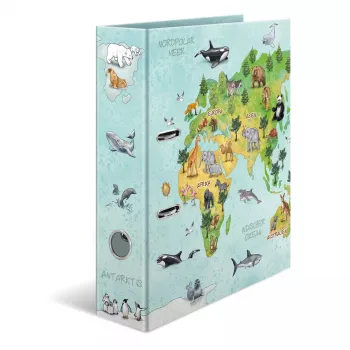 Dossier decorativo HERMA A4 mapa-múndi com anéis D cartão 285x315mm