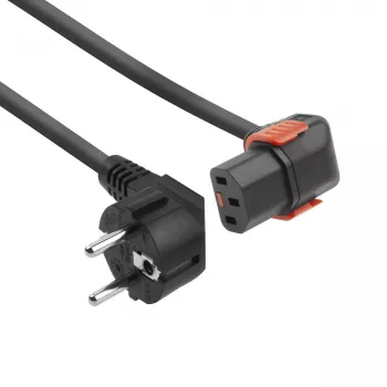 Cabo de alimentação ACT ficha CEE 7/7 (angular) – C13 IEC Lock (angular) preto 1 m, EL449S