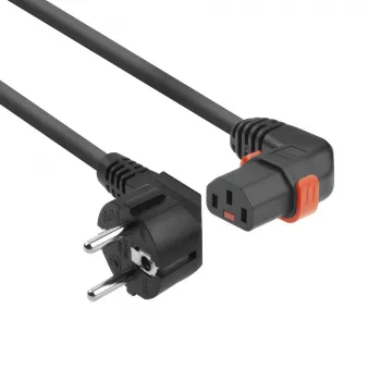 Cabo de alimentação ACT ficha CEE 7/7 (angular) – C13 IEC Lock (angular para a direita) preto 1 m, EL446S