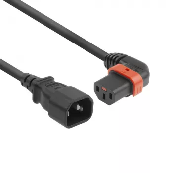 Cabo de alimentação ACT C14 - C13 IEC Lock (angular para a esquerda) preto 1 m, PC2042