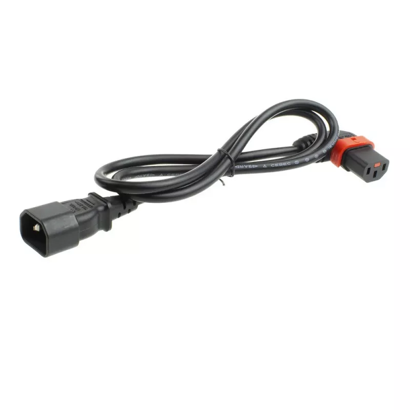 Cabo de alimentação ACT C14 - C13 IEC Lock (angular para a esquerda) preto 3 m, PC2050