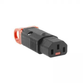ACT C13 IEC Lock+ recauchutável preto, PA130100BK, C13, preto, vermelho, conector fêmea, reto, nylon, 1,5 mm²