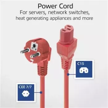 Cabo de alimentação ACT ficha CEE 7/7 angular C15 vermelho 2 m 250 V 10 A