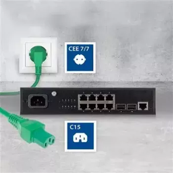 Cabo de alimentação ACT ficha CEE 7/7 angular C15 verde 2 m 250 V 10 A