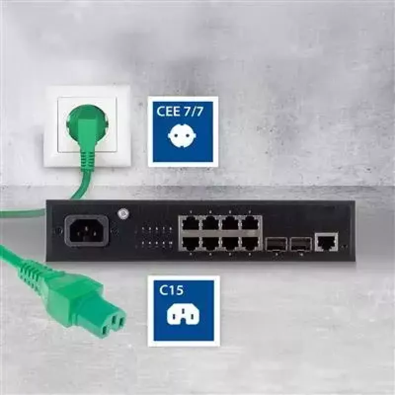 Cabo de alimentação ACT ficha CEE 7/7 angular C15 verde 2 m 250 V 10 A