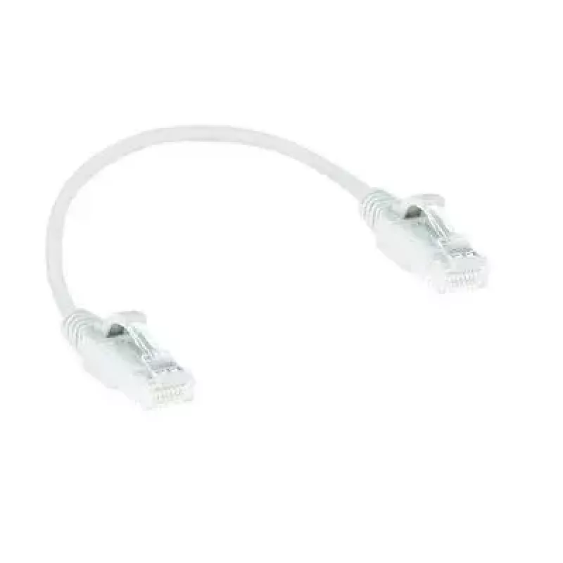 Cabo de rede ACT branco 0,5 metros LSZH U/UTP CAT6 Datacenter Slimline com proteção da patilha e fichas RJ45