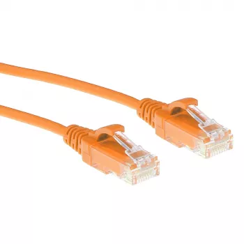 Cabo de rede ACT laranja, 3 m, LSZH U/UTP CAT6 Datacenter Slimline com proteção da patilha e fichas RJ45
