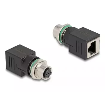 DeLOCK Adaptador M12 codificação A conector fêmea de 8 pinos para conector fêmea RJ45 reto