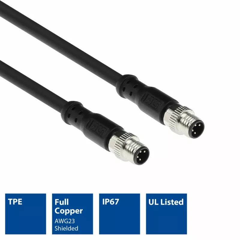 ACT Industrial cabo de sensor de 3,00 metros M8A 4 pinos ficha macho para ficha macho M8A 4 pinos, cabo TPE Ultraflex Xtreme, blindado
