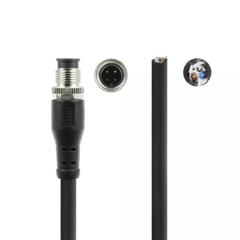 ACT Industrial cabo de sensor de 3,00 metros M12A 4 pinos ficha macho para extremidade aberta, cabo TPE Superflex Xtreme, blindado