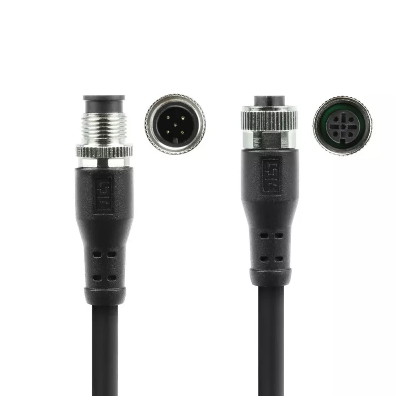 Cabo de sensor ACT Industrial 1,50 metros M12A 5 polos conector macho para conector fêmea M12A 5 polos, cabo TPE Superflex Xtreme, blindado