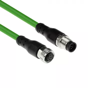 Cabo de sensor ACT Industrial 3,00 metros M12A 8 polos conector macho para conector fêmea M12A 8 polos, cabo TPE Ultraflex, blindado
