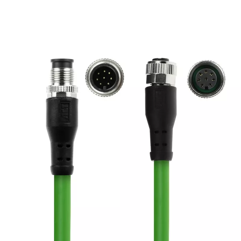 Cabo de sensor ACT Industrial 3,00 metros M12A 8 polos conector macho para conector fêmea M12A 8 polos, cabo TPE Ultraflex, blindado