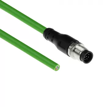 Cabo de sensor ACT Industrial 1,50 metros M12A 8 polos conector macho para extremidade aberta, cabo TPE Ultraflex, blindado