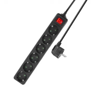 ACT Régua de tomadas com interruptor iluminado, 6 tomadas, 3 m, preto