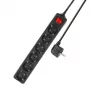 ACT Régua de tomadas com interruptor iluminado, 6 tomadas, 3 m, preto