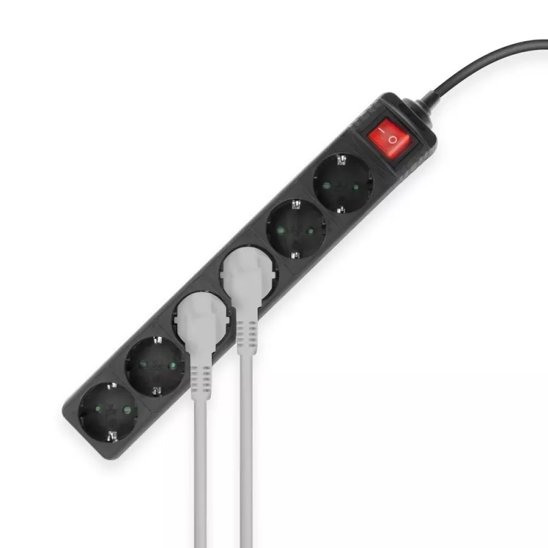 ACT Régua de tomadas com interruptor iluminado, 6 tomadas, 3 m, preto