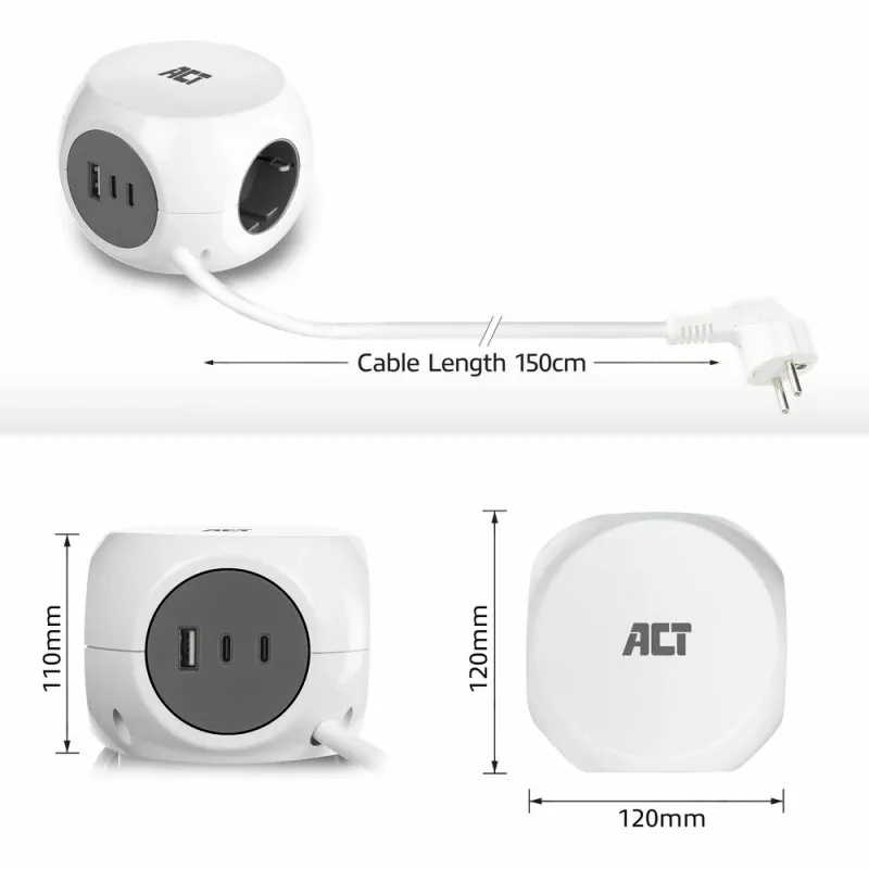 Extensão elétrica ACT AC2420 1,5 m 3 tomadas AC para interior branca