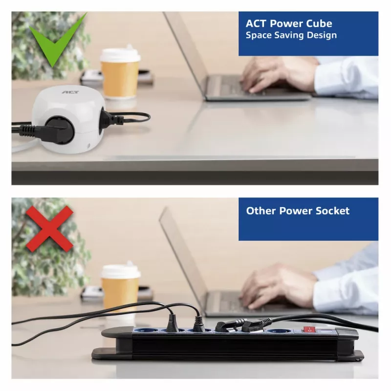 Extensão elétrica ACT AC2425 1,5 m 3 tomadas AC para interior branca