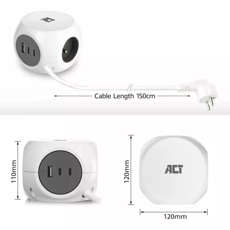 Extensão elétrica ACT AC2425 1,5 m 3 tomadas AC para interior branca