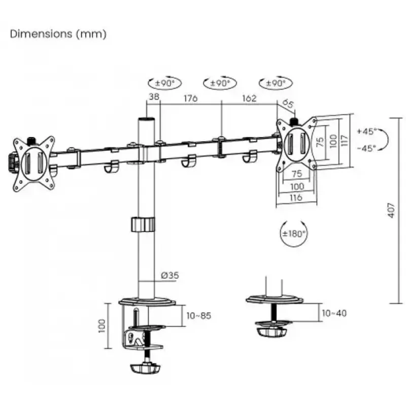 Suporte para monitor eSTUFF GLB227002 ajustável em altura e orientável