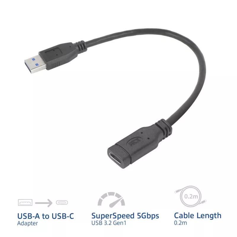 Adaptador USB ACT AC7460 ficha USB-A para conector fêmea USB-C de 24 pinos, 20 cm, 5 Gbit/s