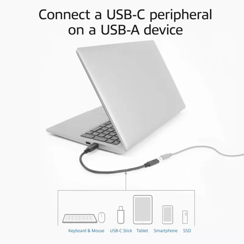 Adaptador USB ACT AC7460 ficha USB-A para conector fêmea USB-C de 24 pinos, 20 cm, 5 Gbit/s